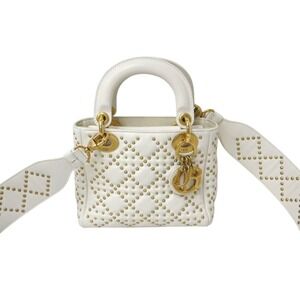 Dior Bag LADY Studded Handbag CHRISTIAN White